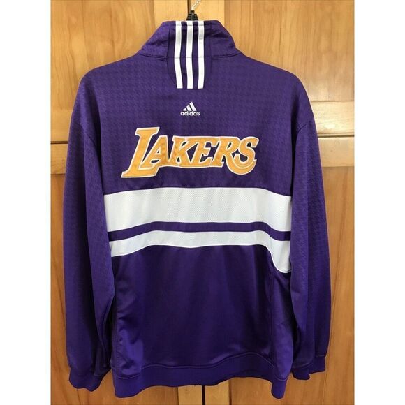 Adidas LOS ANGELES LAKERS PURPLE WHITE WARMUP CLIMALITE JACKET MEN M Full Zip - Picture 3 of 13